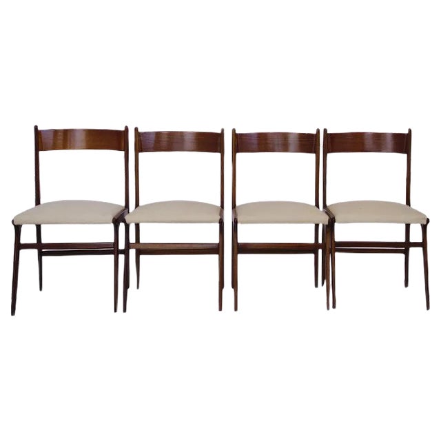 Vintage Danish Style Chairs in Light Beige Textured Fabric, Set of 4 For Sale