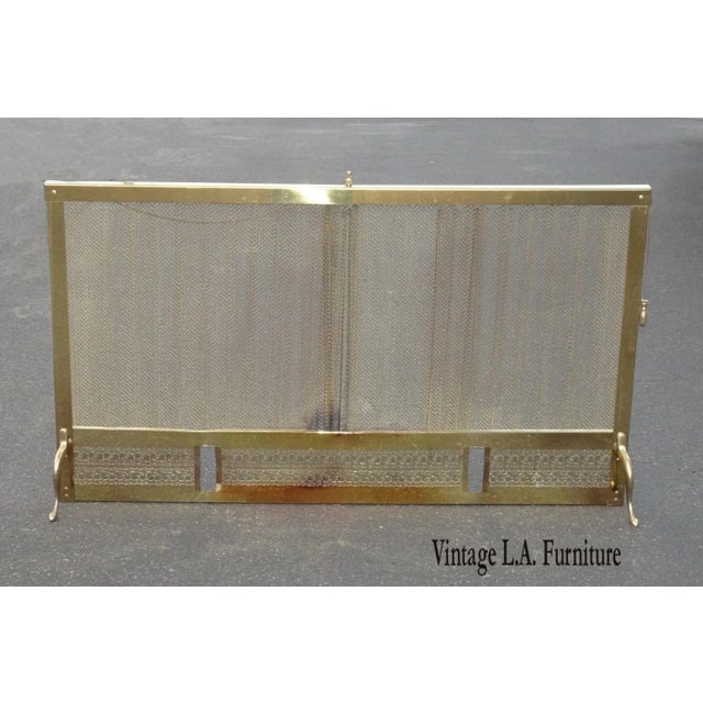 Vintage French Country Gold Metal & Brass Fireplace Screen With Metal Curtain For Sale - Image 13 of 13