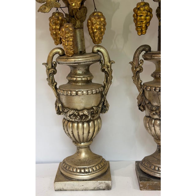 Monumental 19th-Century Italian Silver-Gilt Wood Eucharistic Altar Urns With Wheat and Grapes a Air For Sale - Image 4 of 12