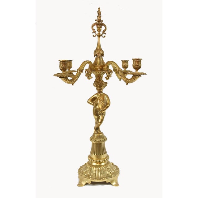 Metal Gilt Bronze Candelabras Figural Cherub Ormolu, Set of 2 For Sale - Image 7 of 16