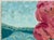 A contemporary oil on linen landscape with impressionistic style impasto brush strokes and lyrical markings with a pink...