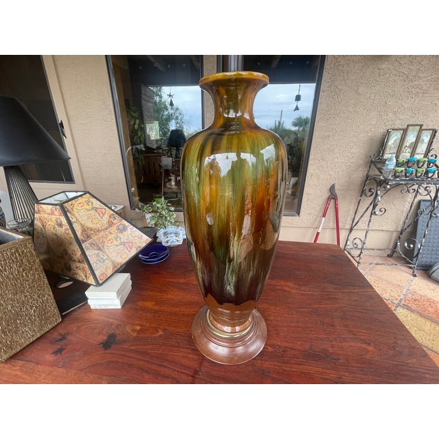 Vintage Mid Century Modern Drip Glazed Pottery Lamp For Sale - Image 4 of 5