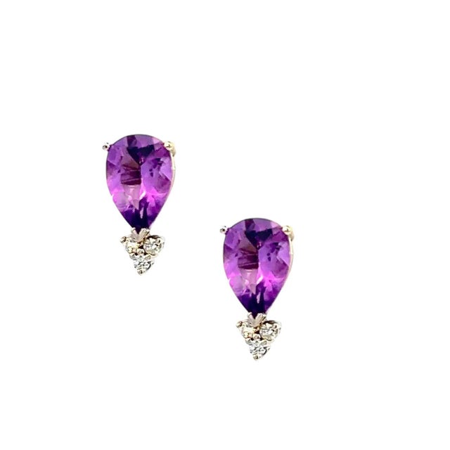 Traditional Natural Amethyst Diamond Earrings 14k W Gold 3.62 TCW Certified For Sale - Image 3 of 10