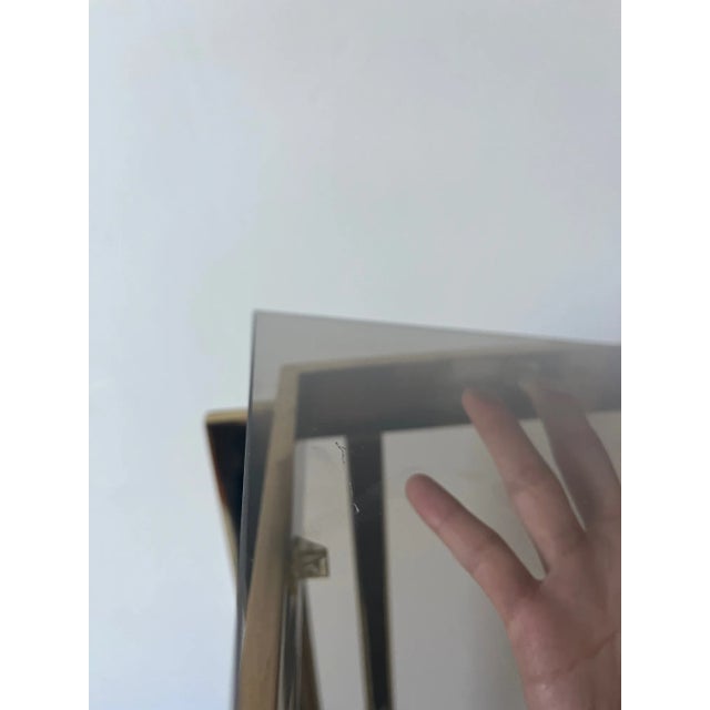 Mid 20th Century Art Deco-Style Brass Pedestal With Smoked Glass Top For Sale - Image 11 of 11