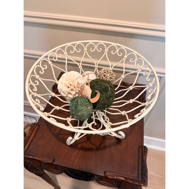 Vintage French Country White Wirework Pedestal Fruit Basket For Sale In Charleston - Image 6 of 6