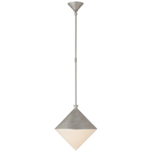 AERIN for Visual Comfort Signature Sarnen Small Pendant in Burnished Silver Leaf with White Glass For Sale