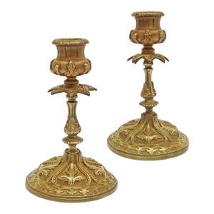 Antique Pair English Gothic Revival Bronze Candlesticks Registered 1863 Signed W. Tonks & Sons