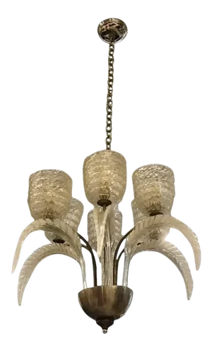 Italian Mid-Century Murano Glass and Brass Chandelier by Barovier e Toso