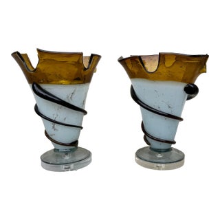 Pair of Sculptural Studio Glass Table Lamps by Thumprints (Alison K. West) For Sale