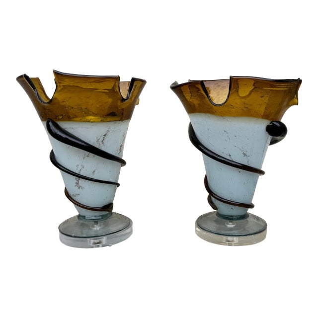 Pair of Sculptural Studio Glass Table Lamps by Thumprints (Alison K. West) For Sale
