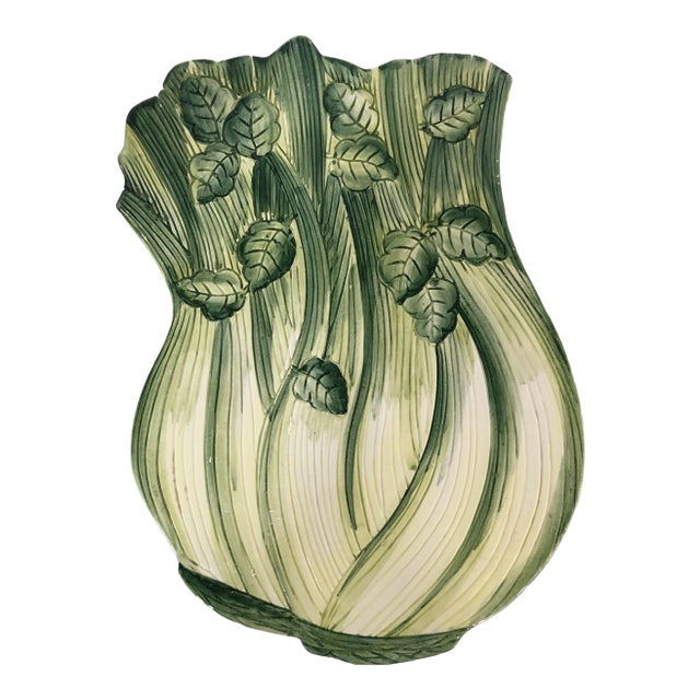 Hand Painted Celery Ceramic Mold Italian Trivet For Sale