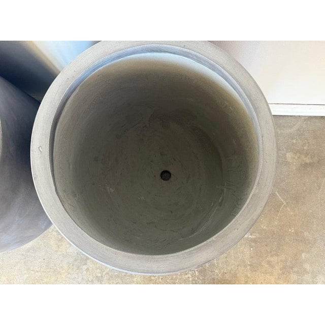 Ebony Pair of Monumental Cylinder Planters - Brutalist Bullet Form - Dark Slate For Sale - Image 8 of 12
