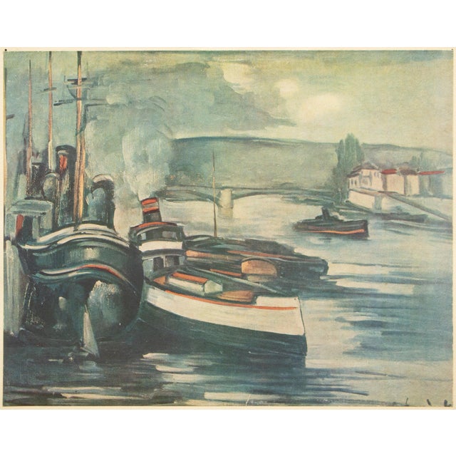Nautical 1947 After M. Vlaminck "The Fleurie Island. Chatou", First Edition Period Offset Lithograph For Sale - Image 3 of 8