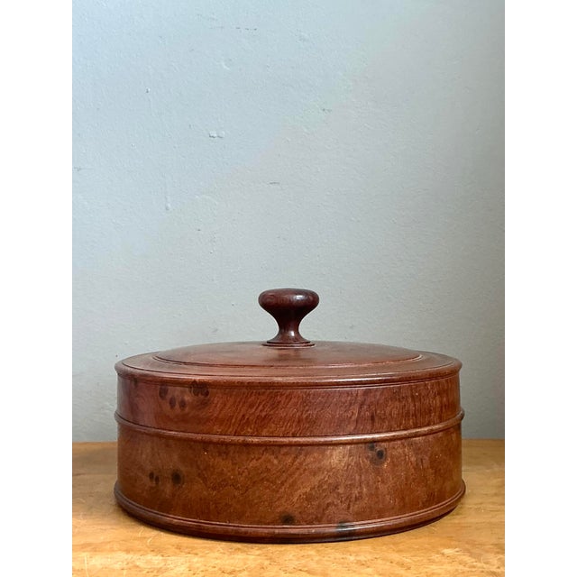 Vintage Round Burl Wood Storage Box For Sale - Image 11 of 12