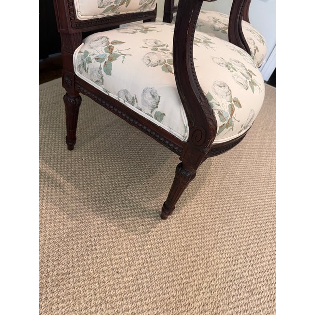 Late 19th Century Vintage Louis XVI French Neoclassical Arm Chairs Newly Upholstered in Bowood Union For Sale - Image 5 of 9