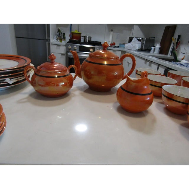 Vintage Rudolf Wachter Art Deco Orange Lusterware Tea Set- 27 Pieces For Sale - Image 4 of 11