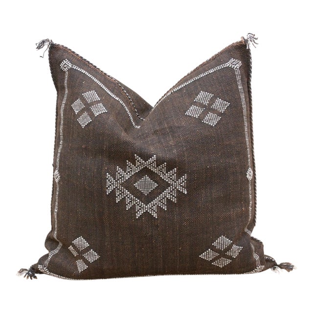 Moorish Charcoal Large Silk Rug Pillow For Sale