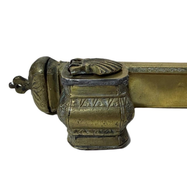 19th Century Ottoman Brass Traveling Scribe Pen Box & Inkwell - Signed "Sohrab" For Sale - Image 6 of 9