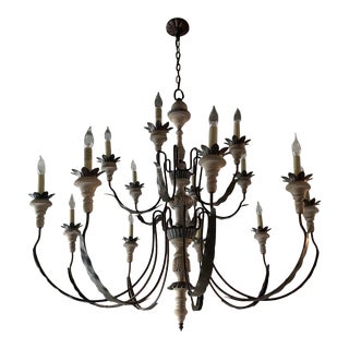 Large French Farmhouse 15 Light Chandelier For Sale