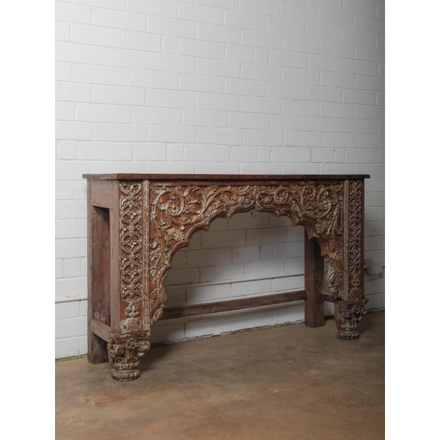 Rustic Late 20th Century Carved Wooden Console With Sculptural Floral Relief For Sale - Image 3 of 7