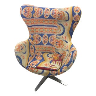 Indian Kantha Fabric Swivel Egg Chair For Sale