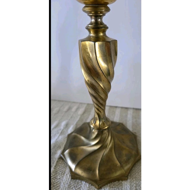 Two Vintage 3 Light Brass Metal churchAltar Candelabra Candlesticks 18" Decor For Sale - Image 11 of 12