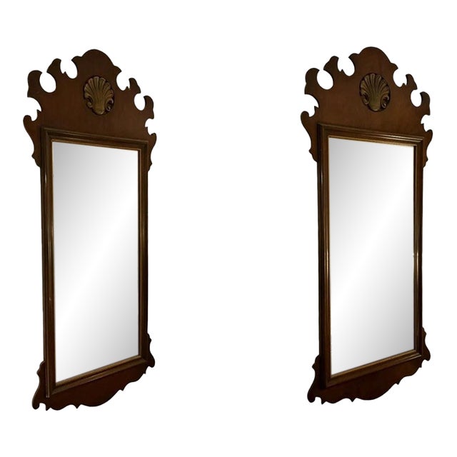 Pair of Chippendale Style Mahogany Wall Mirrors, 52" Tall For Sale