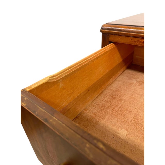 1970s Vintage Art Deco Highboy Dresser With Waterfall Front and Bakelite Style Handles For Sale - Image 9 of 11