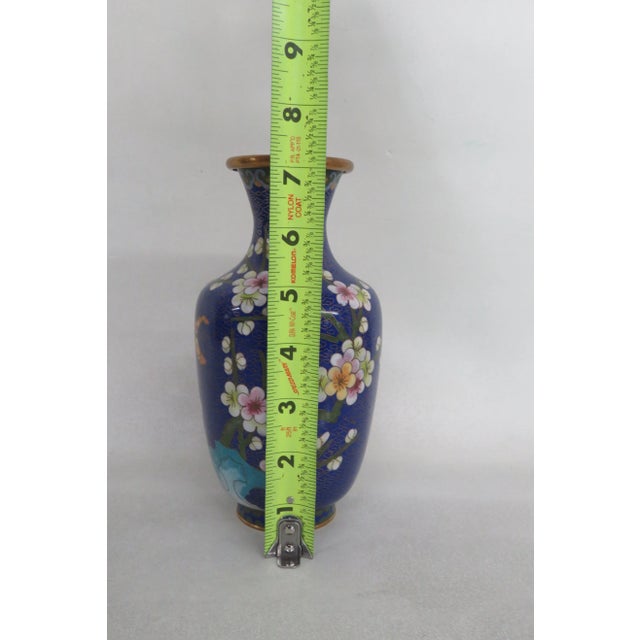 Early 20th Century Cloisonne Brass and Enamel Cobalt Blue Flowering Tree Vase For Sale - Image 5 of 12