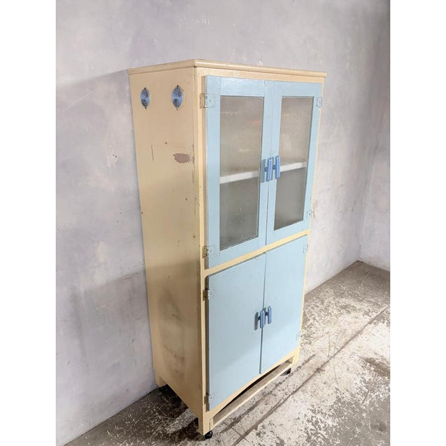 Blue Vintage Painted Kitchenette Pantry Cabinet, 1940s For Sale - Image 8 of 13