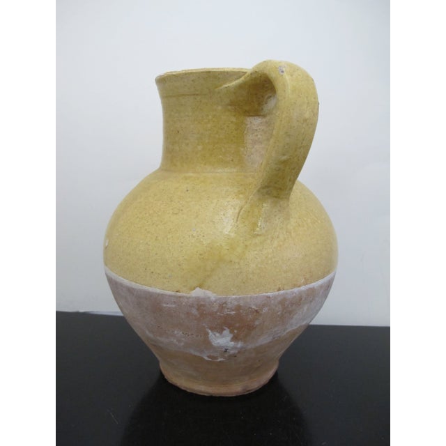 19th Century Antique 19thc French Glazed Yellow Confit Pottery Cruche Jug Pitcher 9 1/2" For Sale - Image 5 of 10
