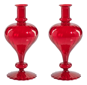 Vellum 2-Piece Set Large Red Spiral Glass Vases, Turnip Shape