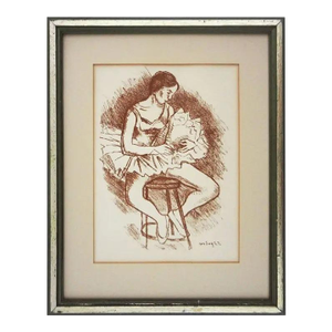 Mid 20th Century Artist Ballerina Lithograph Framed Moses Soyer Sepia