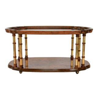 Mid-Century Burlwood and Brass Coffee Table by Drexel Heritage For Sale