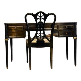 Federal-Style Black Lacquered Writing Desk & Chair For Sale