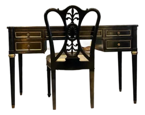 Federal-Style Black Lacquered Writing Desk & Chair