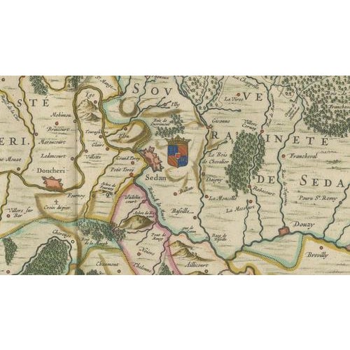 Paper Antique Blaeu Map of Sedan & Donchery, 1642 For Sale - Image 7 of 9