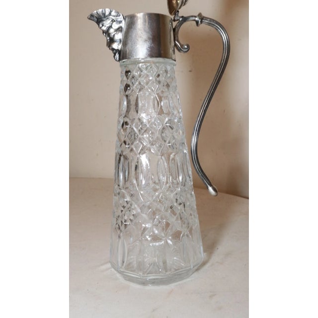 1930s Share Antique Ornate Figural English Silver Plated Pressed Glass Wine Claret Decanter For Sale - Image 9 of 11