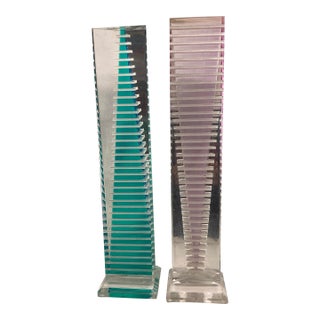 Shlomi Haziza Geometric Acrylic Tower Sculptures - Pair For Sale