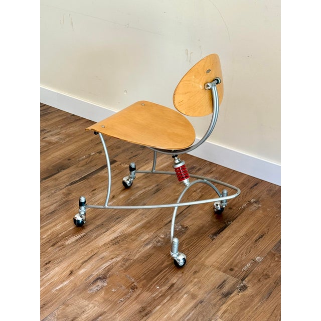 VNT 90’s Space Age Signed Joey Manic Postmodern Industrial Sculptural Rolling Chair For Sale - Image 11 of 12