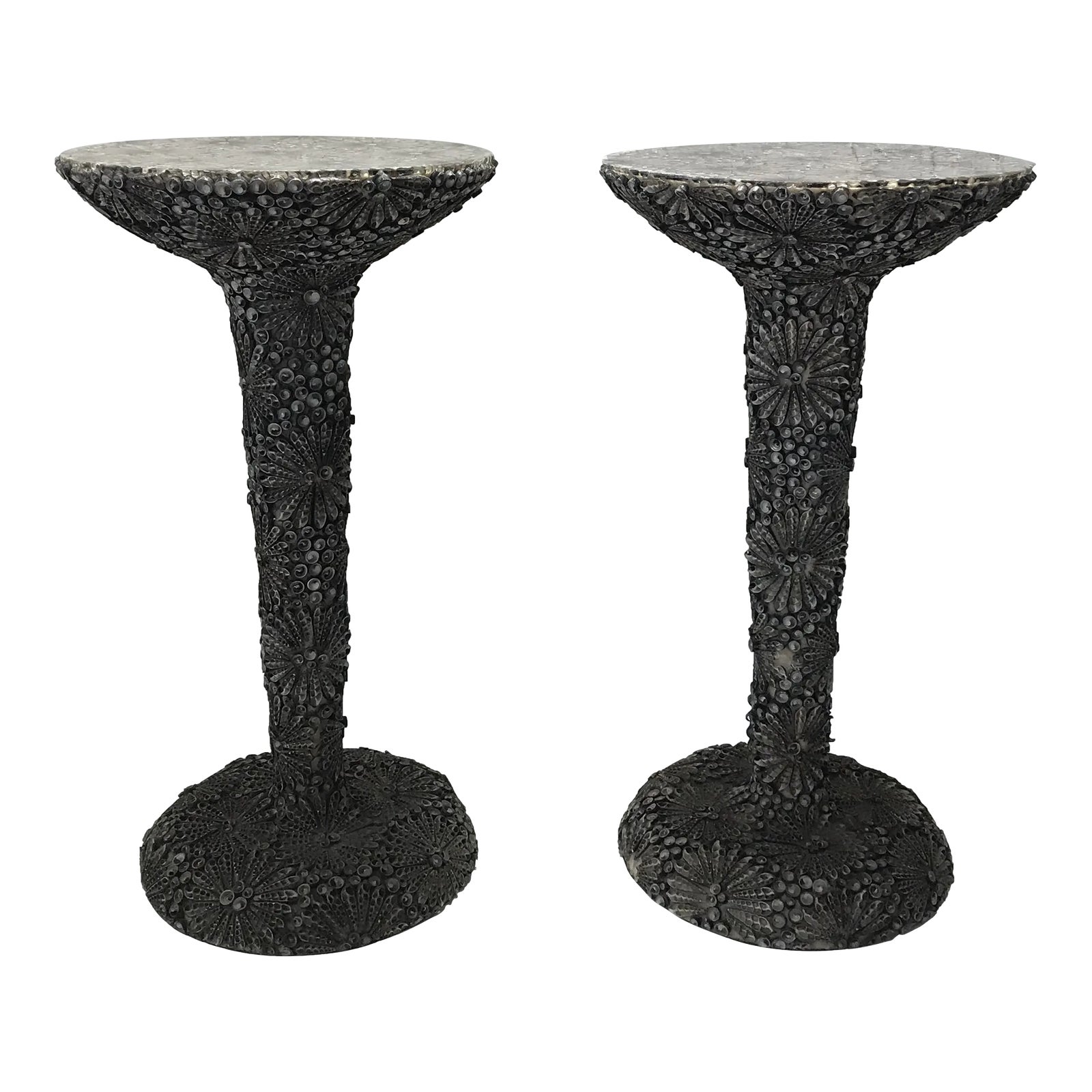 1980s Handcrafted Sea Shell Encrusted Pedestals - a Pair | Chairish