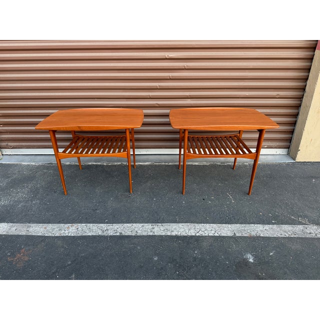 France & Son Vintage Danish Modern Matching Pair of Teak Side Tables by Tove and Edvard Kindt-Larsen for France and Son For Sale - Image 4 of 6