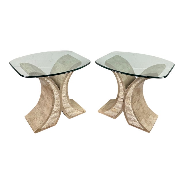 1990s Magnussen Home Albany Natural Stone Glass End Tables - a Pair For Sale