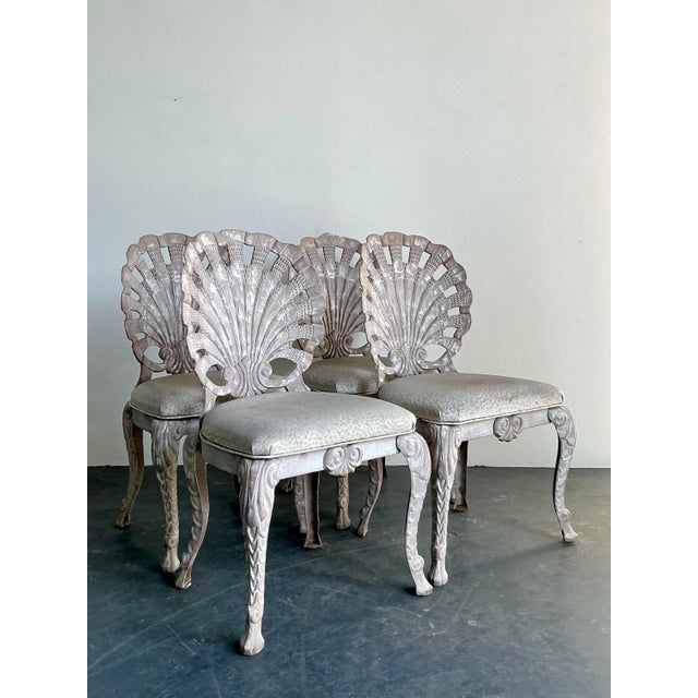 Hollywood Regency Vintage Coastal Cast Aluminum Grotto Dining Chairs - Set of 4 For Sale - Image 3 of 12