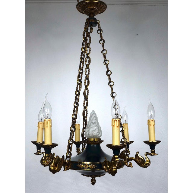 Empire French Bronze and Glass Chandelier from Lucien Gau, 1940s For Sale - Image 11 of 14