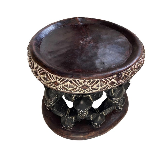 African Vtg Nobility Bamileke Wooden Stool/Table Cameroon 18.5"Diameter For Sale - Image 3 of 8