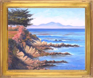 "Pacific Grove Glory" Contemporary Rocky Seascape Oil Painting by Coraly Hanson, Framed