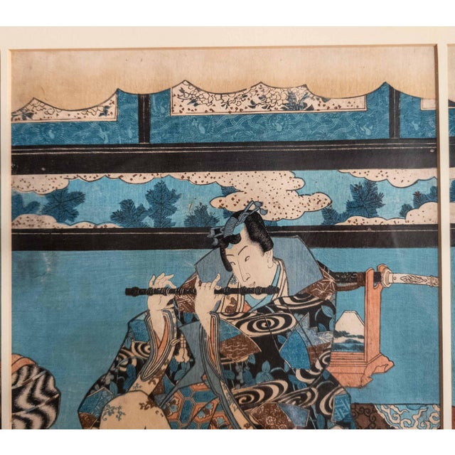 19th Century Japanese Ukiyo-E Woodblock Triptych Print by Utagawa Kunisada, Toyokuni III For Sale - Image 11 of 15