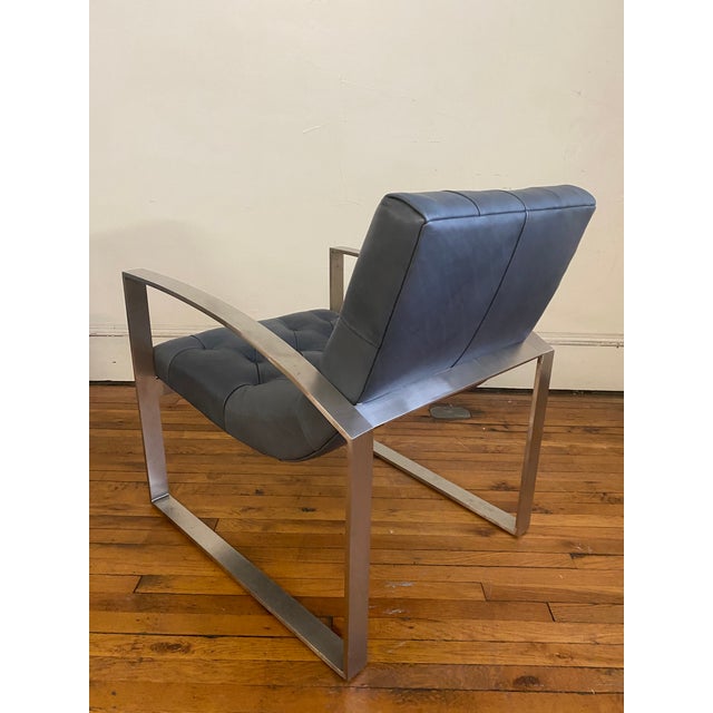 Lounge Chair Leather Button & Tufted For Sale - Image 4 of 13