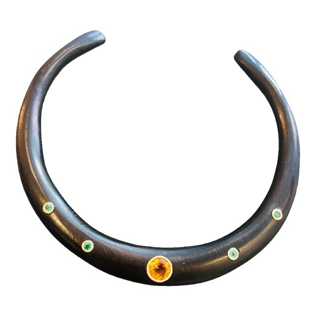 Wood Necklace With Citrine, Emeralds & 14k Gold For Sale